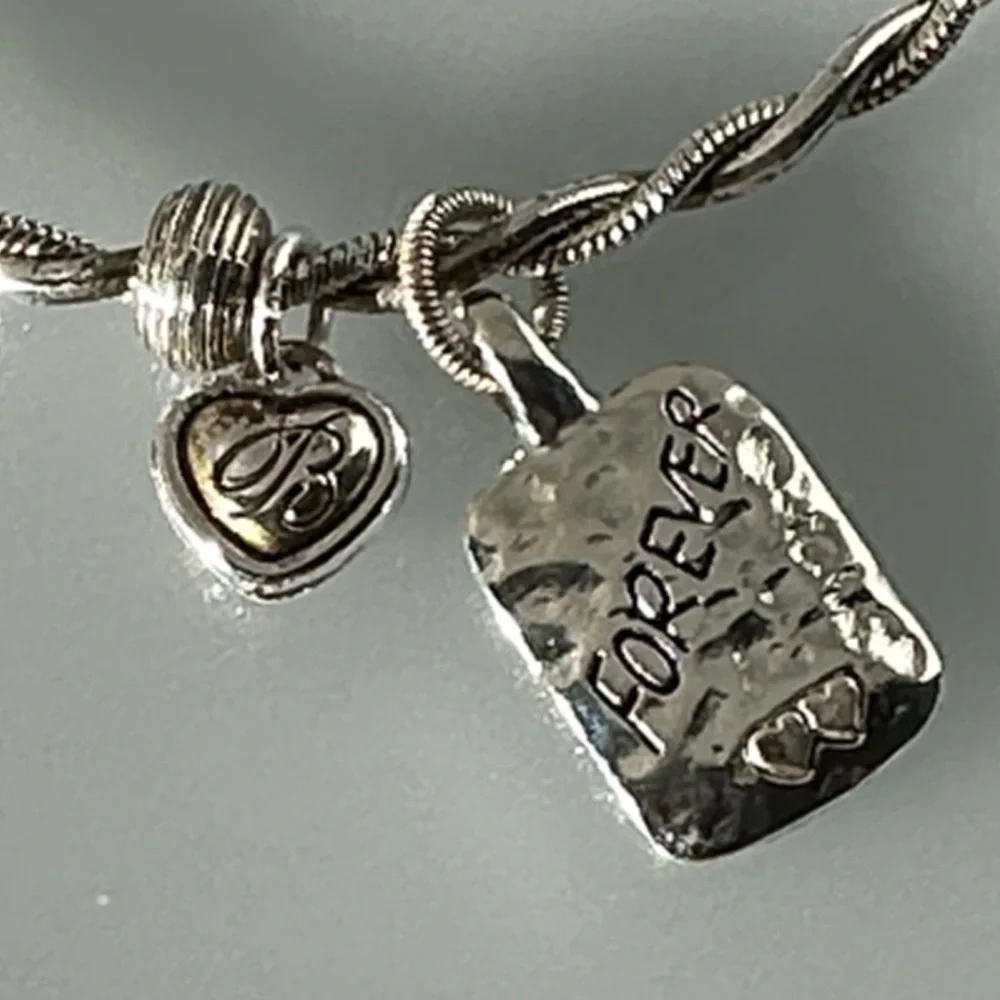 Brighton Silver Twisted Bracelet with Heart and Forever Charms​